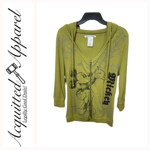 Disney Green Mickey Mouse Lite Weight Thermal Waffle Knit Hoodie